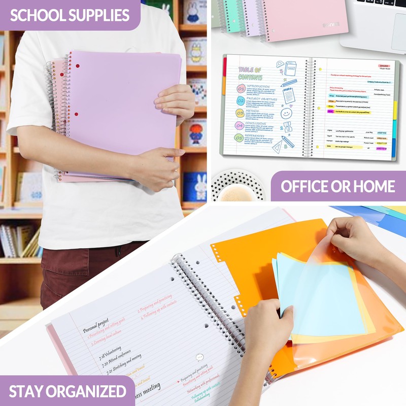 SUNEE 5 Subject Notebook College Ruled - 400 Pages, 9"x11",