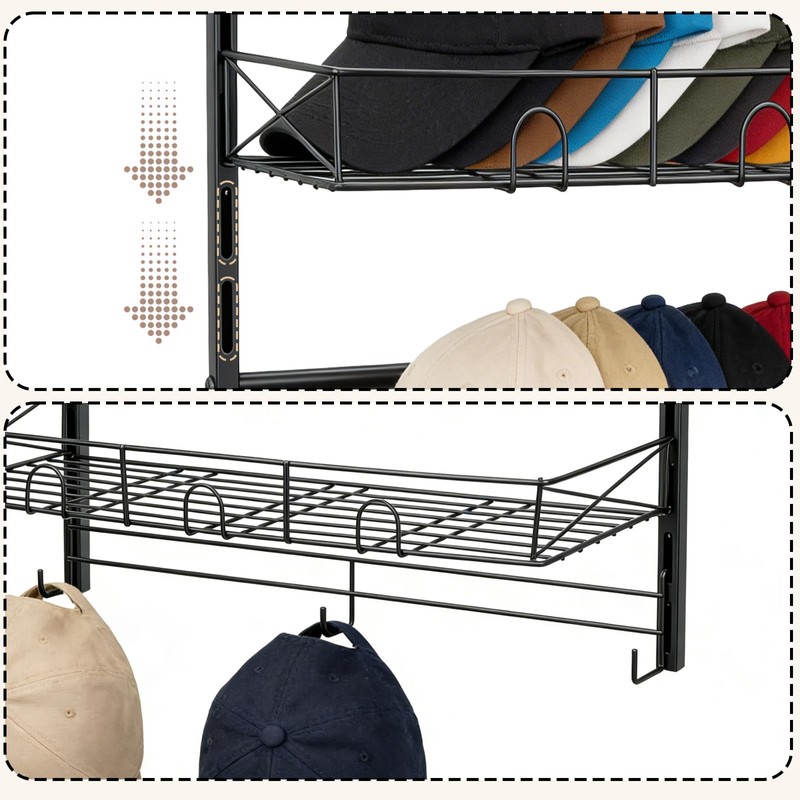 Over the Door Hat Organizer, 3 Tier Wall Mounted Hat