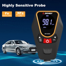 SNDWAY Paint Thickness Gauge for Cars, Coating Thickness Gauge Meter Handheld with Backlight LCD, Measuring Range 0~1200μm, Resolution 0.01μm, Fe/NFe Automatic Detection, µm/mils, Auto Off