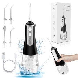 Irrigador Bucal,Water Flosser con 3 Modos y 5 Puntas de Chorro, Limpiador Dental Agua Presion de Agua Inalámbrico 300ML，Limpiador de Dientes Portátil 