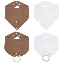 4-Pack Baby Drool Bibs + 2 Teething Setfor Boys Girls - Soft Cotton Drooling & Teething Bibs for 0-24 Months Infants,100% Organic Cotton, Food-Grade Silicone