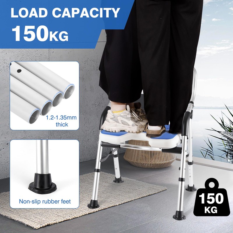 DEWEL Foldable Shower Chair for Elderly and Disabled, Folding Shower