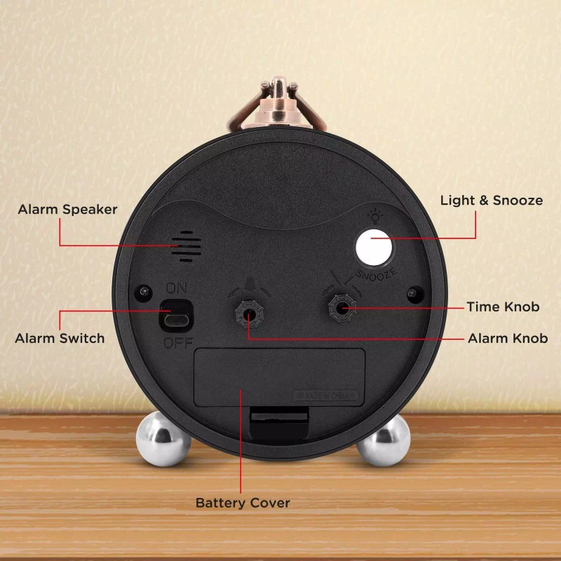 Peakeep 4 battery operated antique retro analog alarm clock small