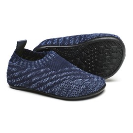 QZKDM Indoor Outdoor Non-Slip Toddler Slippers Shoes Lightweight Kids First Walkers House Floor Shoes for Boys Girls with Rubber Sole Grip (QZKids2001DarkBlue19)