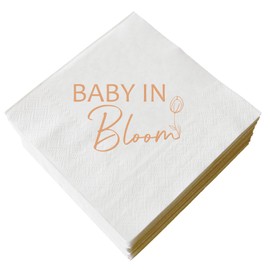 Baby in Bloom Napkins Rose Gold Foil and White Baby Shower Napkin 50 Pack of Paper Bar Berverage Cocktail Napkins for Neutral Boy Girl Gender Reveal Party Decorations 3 Ply