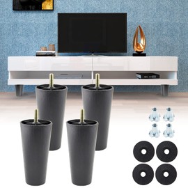 Bivethoi Plastic Sofa Legs Set of 4, 4.7 Inch / 120mm Couch Legs Replacement Furniture Feet, M8 Thread Table Legs Round Dresser Feet, Tapered Cabinet Legs Black Ottoman Legs for Chair Futon Shelf Desk