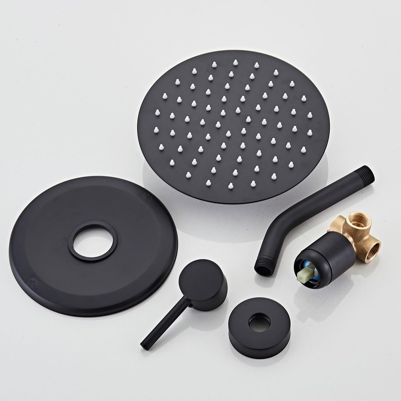 SaniteModar Black Shower Faucet Set 8 Inch Round Rainfall Shower
