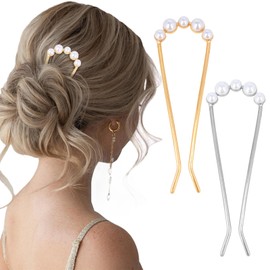 CURASA French Hair Pin 2pcs Gold Silver Metal U Shaped Hair Pins for Women, French Twist Hair Accessories for Thick Hair