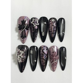 Happy Cross Handmade Nail Tips - Round (Length - Parts can be deleted by changing parts) / 해피 크로스 수제네일팁 - 라운드(길이감-파츠변경일부삭제가능)