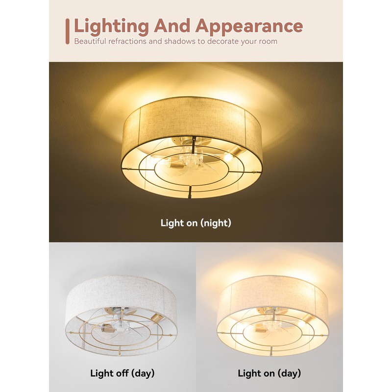 YMKSKJ Low Profile Ceiling Fans with Lights, 20" Boho Rattan