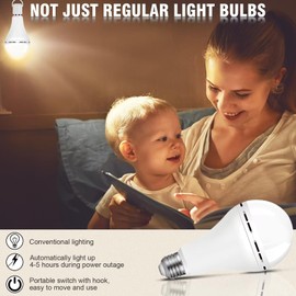 Scheinenda Rechargeable Emergency Light Bulbs,Soft White 3000K,Battery Operated Light Bulb,Keep Lighting When Power Failure,1200mAh Battery,Work 4-5 hours,A21 9W E26/E27 Standard Bulb,2 Pack with Hook