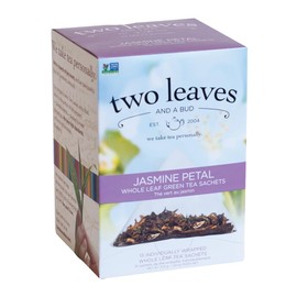 Two Leaves and a Bud Jasmine Green Tea Bags, 15 Count (Pack of 1) Whole Leaf Green Tea in Pyramid Sachet Bags, Compostable Sachets, Delicious Hot or Iced with Milk or Sugar or Honey