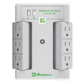 Koblenz Supresor de Picos Multicontacto Pared, Protección de 2000 Joules, 6 Contactos Giratorios, 1 LED, 2 Puertos USB 2.4A, Protección Platinum, SS-2000 USB, 00-5348-00-8
