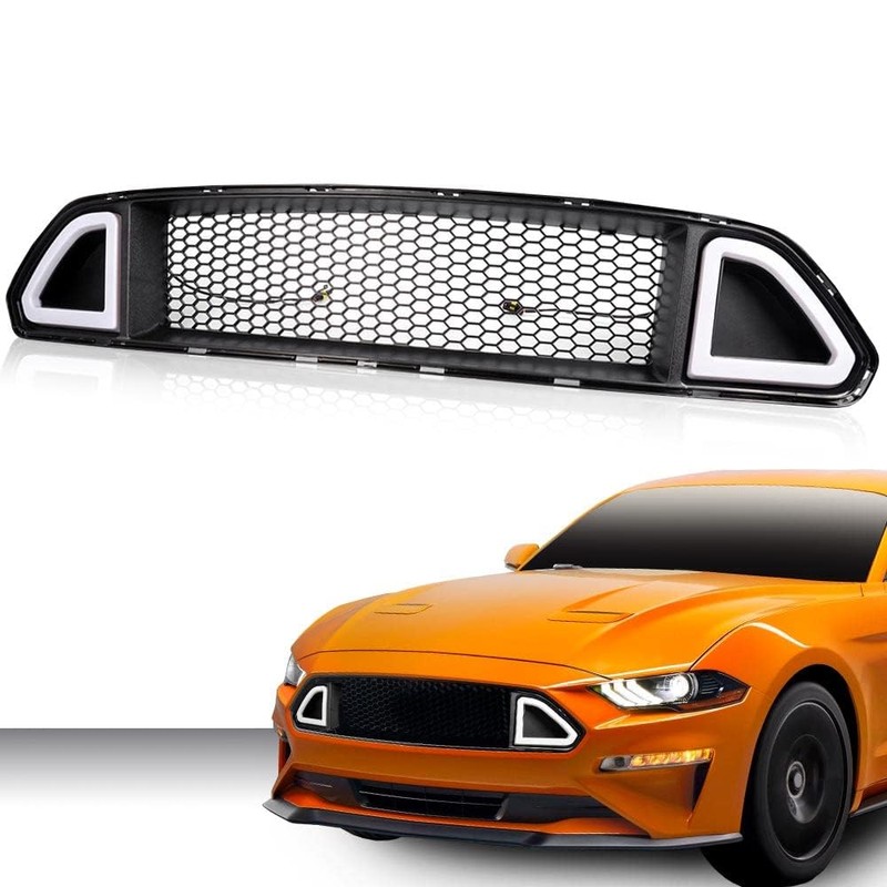 PIT66 Front Upper Hood Grille w/White DRL LED Light, Compatible