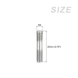 METALLIXITY Double Ended Stud Screws (M4 Thread 20mm Length) 5pcs, 304 Stainless Steel Dual Threaded Rod Bolts - for House Maintenance