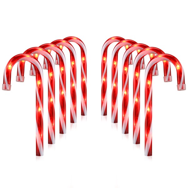 J-HVA Christmas Candy Cane Lights, Candy Cane Lights Christmas Decorations Outdoor for Yard,Garden(10Inch), 10Pack