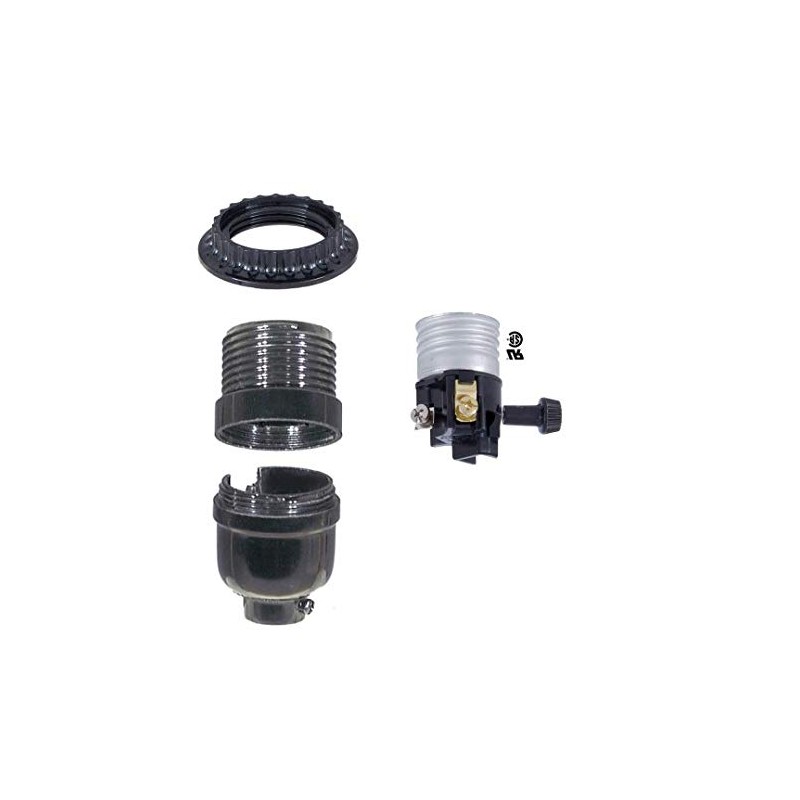 B&P Lamp® Turn-Knob 3-Way Phenolic Socket, Med. Base, has Threaded