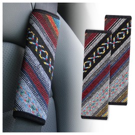 IHOTDER 2PCS Seat Belt Cover Pad,Boho Seatbelt Cushion for Car Decorations & Shoulder Protection,All Season Universal Car Accessories Interior Seatbelt Covers for Kids Adults (Seatbelt Cover-A)