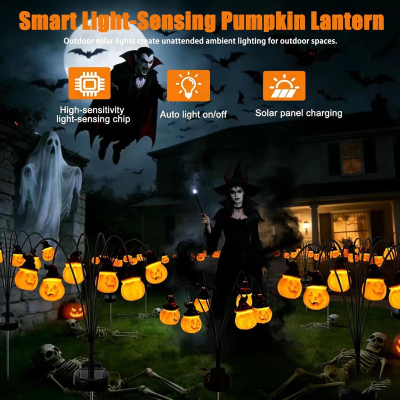 1PCS Halloween Pumpkin Solar Stake Lights, Waterproof Outdoor Ground Stake