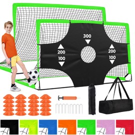 Fololicx Green Soccer Goals for Backyard, 2 of 6x4ft Kids Soccer Net Training Equipment, Portable Pop Up Toddler Soccer Goal with Soccer Ball, Scoring Target Cloth, and Cones - Fun Youth Outdoor Games