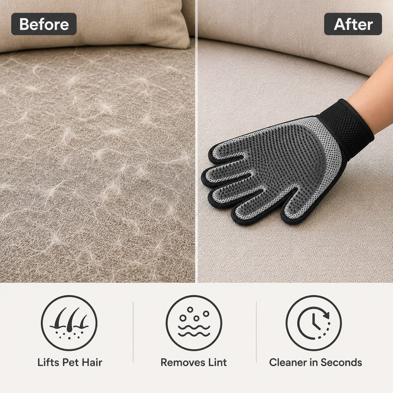 Pet Hair Removal Gloves for Grooming & Cleaning – Double-Sided