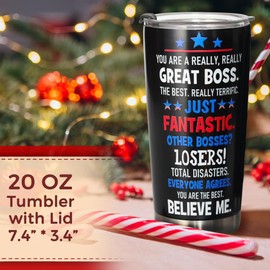 AREOK Best Boss Gifts for Men, Boss Day Gifts for Boss Men - Best Boss Ever Tumbler Cup, Funny Boss Gifts for National Boss Day, Male Boss Birthday Gifts for Men Happy Cool Gifts for Bosses Day