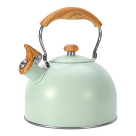 Foedo Tea Kettle Stovetop, 2.6 Quart cute teapot,loud whistle kettle, Food Grade Stainless Steel with Fold wood grain handle, Mint Green