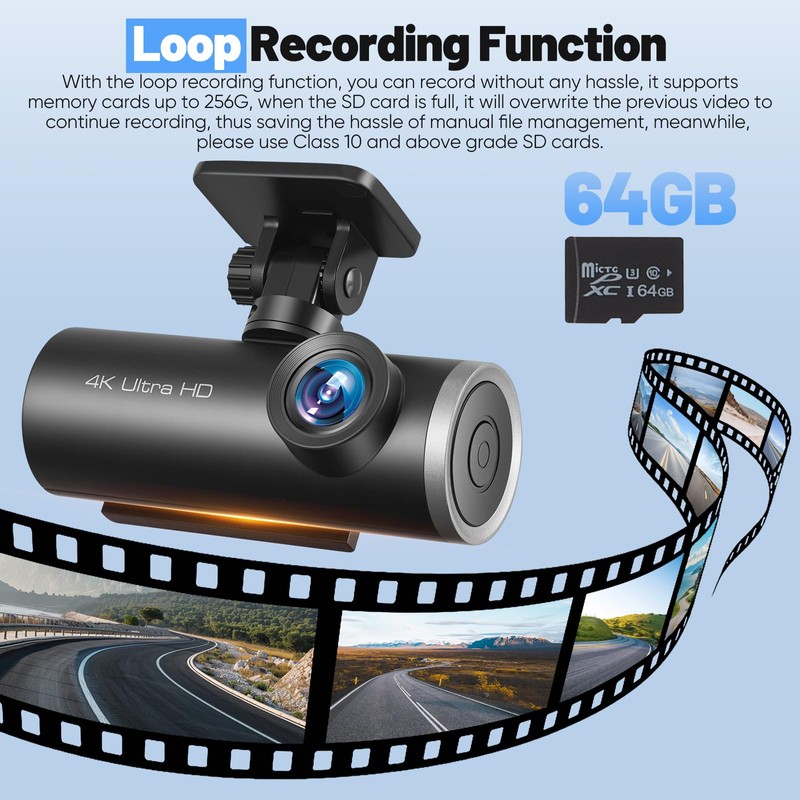 Dash Cam Front and Rear 4K+1080P, Built-in WiFi Dual Car