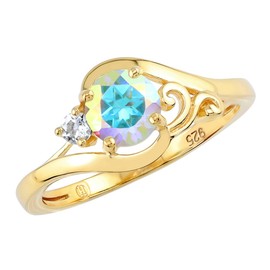 Silvershake Genuine Mercury Mist Aurora Borealis (AB) Topaz 14K Yellow Gold Plated 925 Sterling Silver Engagement Promise Gemstone Ring for Women Size 7.5, Small, Sterling Silver 14K Gold Plated,