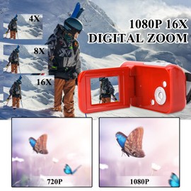 EBTOOLS 16X Digital Video Camera Camcorder, Portable Children Kids Digital Camcorder with 2 Inch Color TFT LCD Display Suitable for Exercise/Cycling/Mountain Climbing/Running(RED)