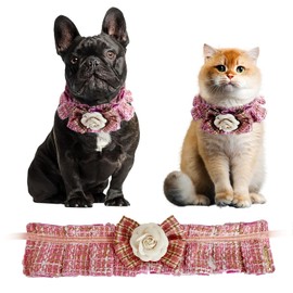 Somisgarden Tweed Ruffles Collar, Christmas Dog & Cat Bandanas, Pet Scarf for Birthday Gift, Premium Durable Fabric Holiday Costume for Small Medium & Large Dogs (Pink & Medium)
