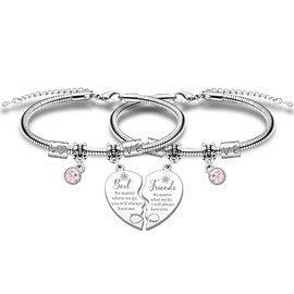 HULALA Charm Best Friend Bracelets For 2 Women Girls Birthday Christmas Gifts No Matter Where We Are Matching Heart Jewellery