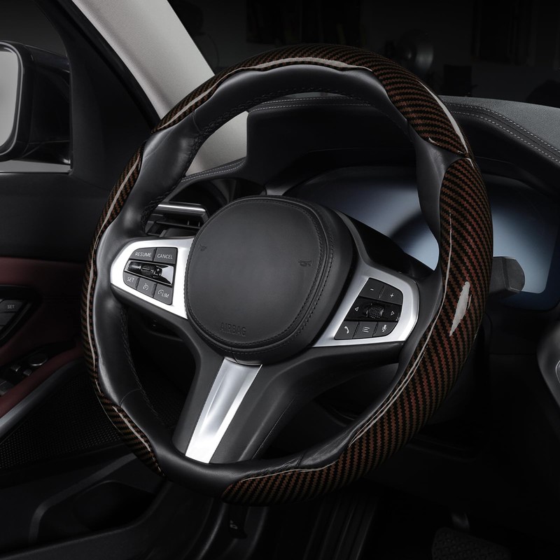 Carbon Fiber Steering Wheel Cover, Snap on Car Steering Wheel