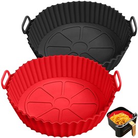 2 Pack Silicone Air Fryer Liners for 5 to 8 QT, Food Safe Air fryers Oven Accessories, Reusable Silicone Liner Insert for Square and Round Air Fryer Baskets, Replacement of Flammable Parchment Paper
