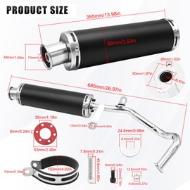 Wai Danie Motorcycle Exhaust Muffler Scooter Performance Exhaust Stainless Pipe For GY6 4 Stroke 50CC 80CC 100CC Scooter QMB139 Exhaust Stainless Pipe 139QMB 1P39QMB Chinese Scooter Moped Black