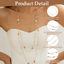 Dszemie Long Gold Layered Necklace for Women, 2 Layer Necklace Set, Pearl Accent, Gold Necklaces for Women, Hypoallergenic Safe, Gold Chain Necklace, Pearl Necklace, Jewelry for Gift