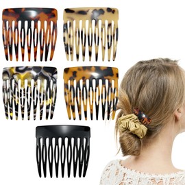 5PCS French Hair Side Combs,Vintage French Tortoise Shell Hair Combs,9 Teeth Non Slip Comb Clips Hair Styling Accessories for Women and Girls