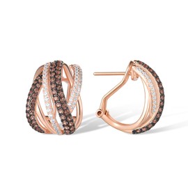 Santuzza 925 Sterling Silver Twisted Earrings Nano Brown Spinel Cubic Zirconia Omega Back Earrings for Women