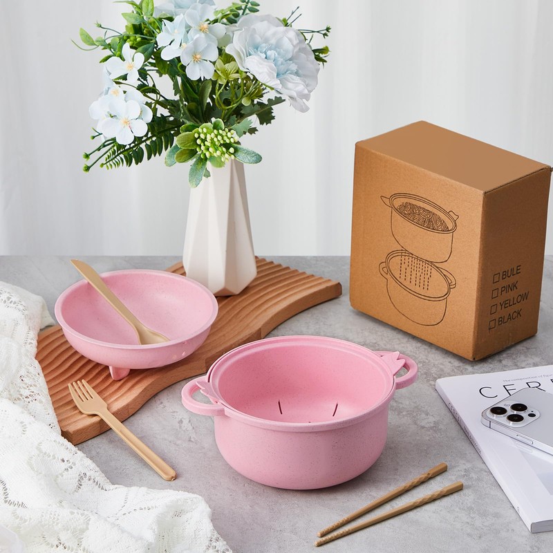 Romooa Large 45oz Cute Ramen Bowl Set Microwavable Pig Ramen