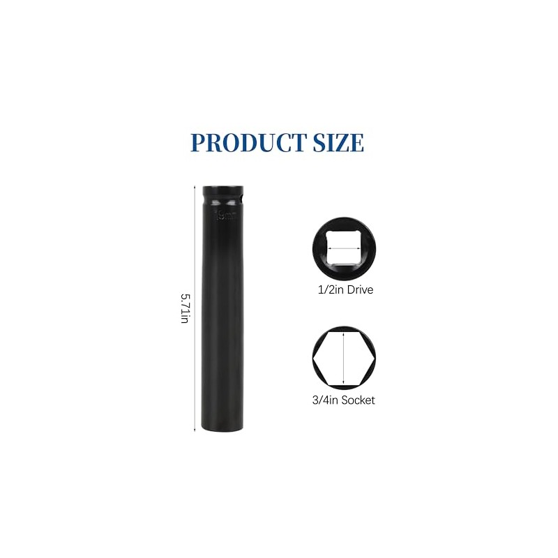 Extra Deep Socket Tool, 3/4 Inch, 1/2 Inch Drive for