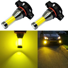Alla Lighting Xtreme Super Bright LED 5201 5202 Fog Light Bulbs - High Power COB Universal PS19W 12085 5201 5202 LED Bulb Fog Lights DRL Lamp Replacement for Cars, Trucks, SUVs - 3000K Amber Yellow