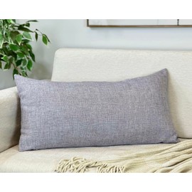 Aiking Home Woven Fine Faux Linen Throw Pillow Cover, Size 12"x24", Light Grey