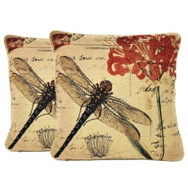 Tache 2 PC Square Exotic Vintage Contemprory New European Fly High Dragonfly Decorative Cushion Pillow Throw Cover Set