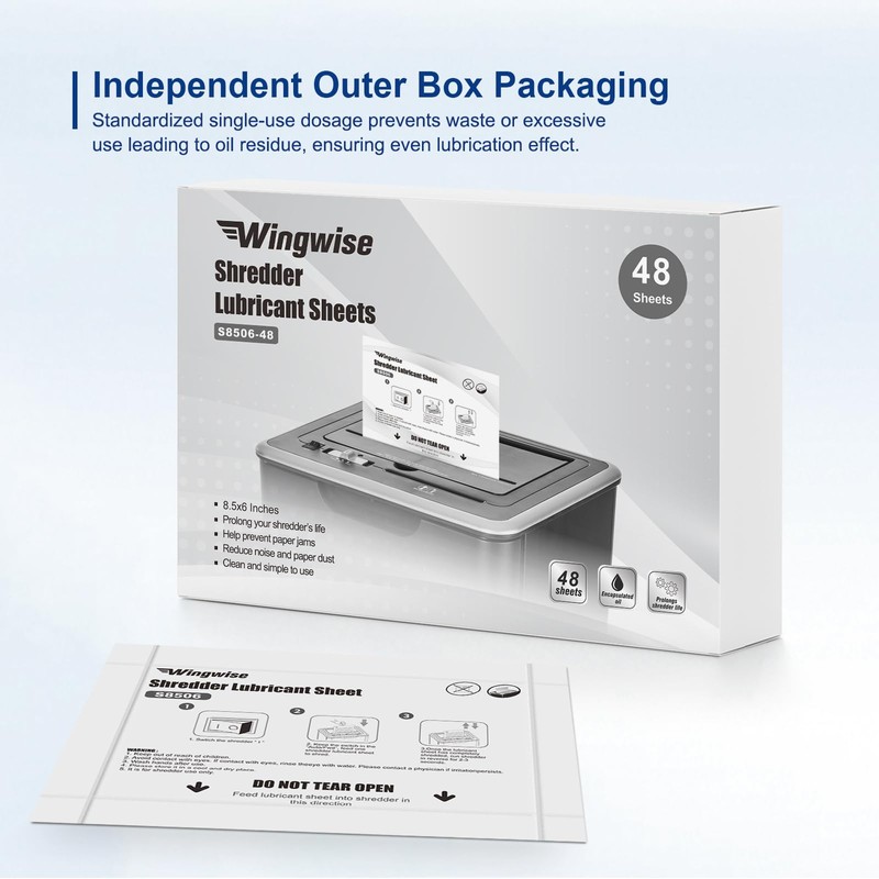 Wingwise 48-Pack Shredder Lubricant Sheets, 8.5 x 6 Inches, Sharpens
