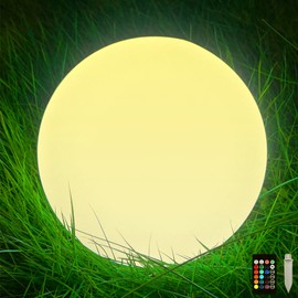 COPU 12-inch Dimmable Solar Globe Light, RGB 16 Color Changing Large Solar Orb Light w/Remote, Waterproof Outdoor Solar Ball Light with Ground Stake, Perfect for Backyard Garden Poolside