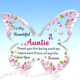 AMZQ Auntie Gifts Auntie Butterfly Shaped Plaque Christmas Birthday Gifts for Auntie