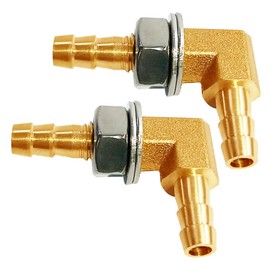 Uenede 2PCS Solid Brass 90 Elbow Barb Bulkhead Fitting 1/4"OD Barb Bulkhead Coupling Tank Connector Hose Pipe Fitting for Water/Oil/Gas