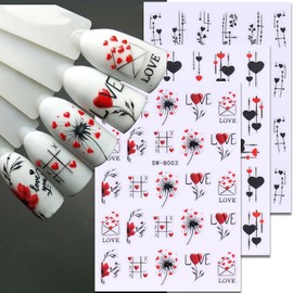 Valentines Nail Stickers 6Pcs Heart Nail Decals 3D Self Adhesive Nail Art Stickers Love Heart Flower Design Valentines Day Nails Supplies Cute Acrylic Nail Decorations for Women Nail Art Accessories