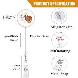 Thanksgiving Baddge Reel Retractable ID Clip Turkey Gobble Pumpkin Cute Funny Badge Holder Alligator Clip Holiday Nurse Teacher Student Office Staff Name Tag Decor Badge Clip