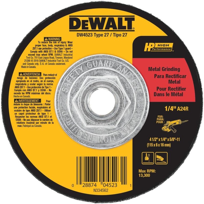 DEWALT Grinding Wheel, General Purpose for Metal, 4-1/2-Inch x 1/4-Inch